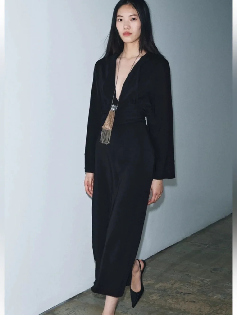 NWT Zara Black Midi Dress With Ties